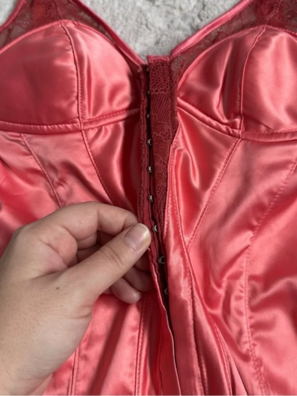 Urban Outfitters | Coral Pink Piper Satin Corset Dress | Size Extra Small - Picture 5 of 13